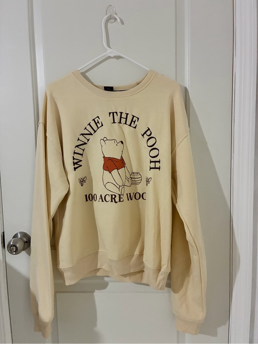 Disney Cream Winnie the Pooh Graphic Crewneck Sweatshirt with Red Accent